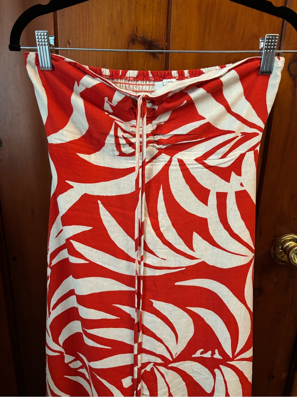 Z Supply Red & White Strapless Tropical Swim Sarong